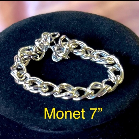 Monet silver double links with texture necklace and bracelet Vintage - Picture 10 of 13